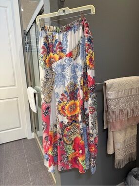 Chico's White Maxi Skirt with Vibrant Floral & Paisley Print